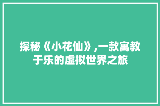 探秘《小花仙》,一款寓教于乐的虚拟世界之旅