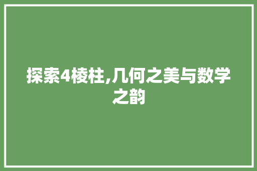 探索4棱柱,几何之美与数学之韵