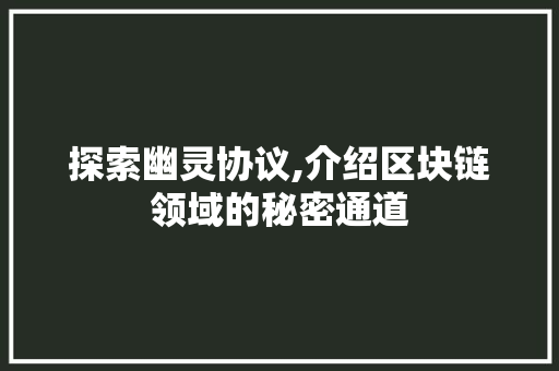 探索幽灵协议,介绍区块链领域的秘密通道