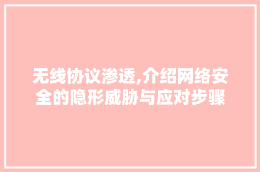 无线协议渗透,介绍网络安全的隐形威胁与应对步骤