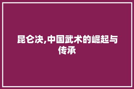 昆仑决,中国武术的崛起与传承