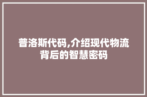 普洛斯代码,介绍现代物流背后的智慧密码