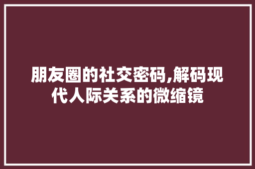 朋友圈的社交密码,解码现代人际关系的微缩镜