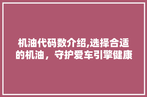 机油代码数介绍,选择合适的机油，守护爱车引擎健康