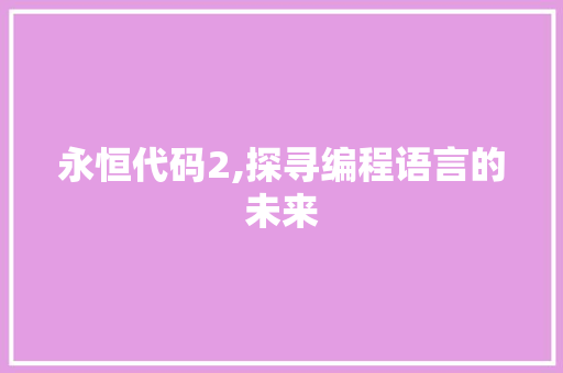 永恒代码2,探寻编程语言的未来