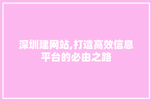 深圳建网站,打造高效信息平台的必由之路