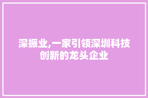 深振业,一家引领深圳科技创新的龙头企业