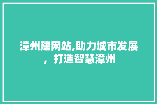 漳州建网站,助力城市发展，打造智慧漳州