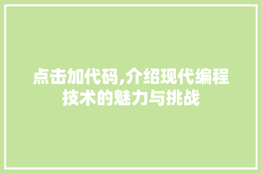 点击加代码,介绍现代编程技术的魅力与挑战