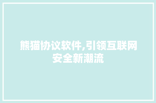 熊猫协议软件,引领互联网安全新潮流