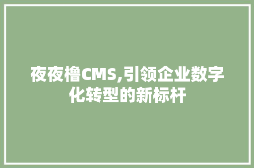 夜夜橹CMS,引领企业数字化转型的新标杆