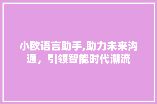 小欧语言助手,助力未来沟通，引领智能时代潮流