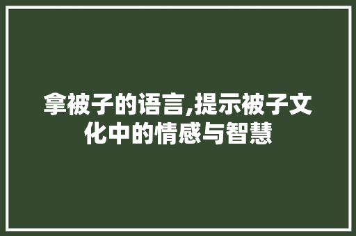 拿被子的语言,提示被子文化中的情感与智慧