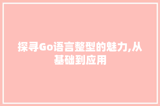 探寻Go语言整型的魅力,从基础到应用