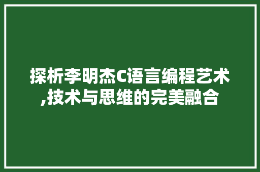 探析李明杰C语言编程艺术,技术与思维的完美融合