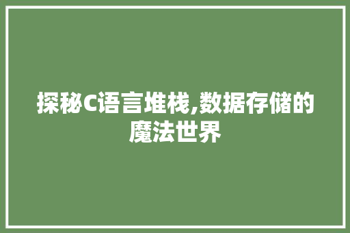 探秘C语言堆栈,数据存储的魔法世界