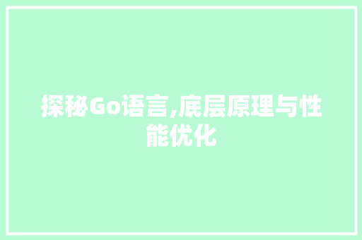 探秘Go语言,底层原理与性能优化