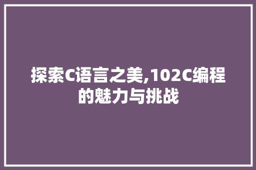 探索C语言之美,102C编程的魅力与挑战