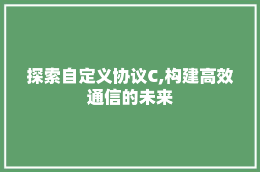 探索自定义协议C,构建高效通信的未来