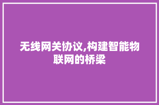 无线网关协议,构建智能物联网的桥梁