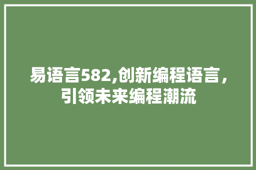 易语言582,创新编程语言，引领未来编程潮流