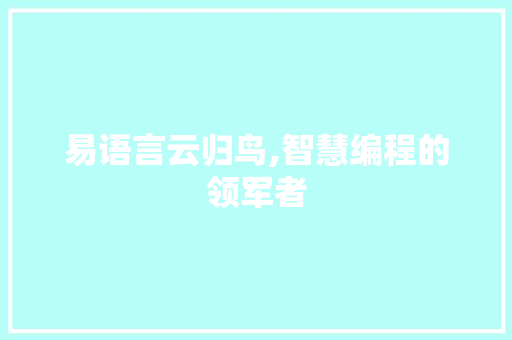 易语言云归鸟,智慧编程的领军者