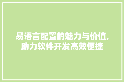 易语言配置的魅力与价值,助力软件开发高效便捷