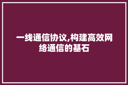 一线通信协议,构建高效网络通信的基石