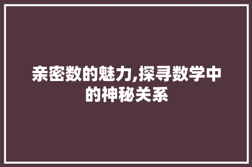 亲密数的魅力,探寻数学中的神秘关系