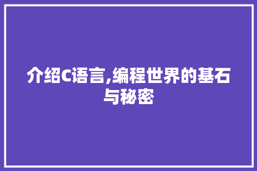 介绍C语言,编程世界的基石与秘密