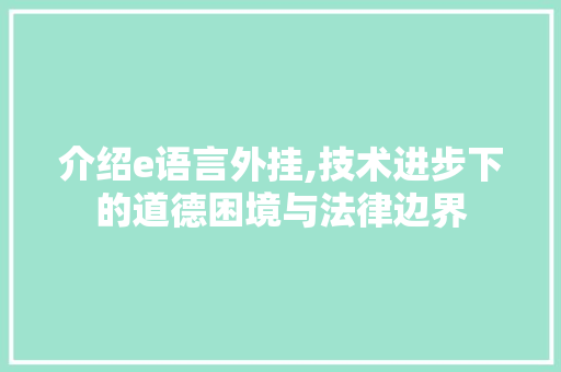 介绍e语言外挂,技术进步下的道德困境与法律边界