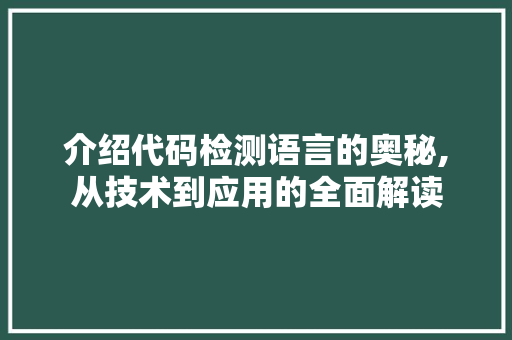 介绍代码检测语言的奥秘,从技术到应用的全面解读