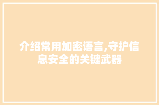 介绍常用加密语言,守护信息安全的关键武器