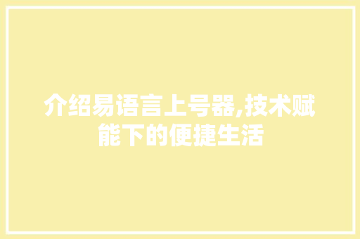 介绍易语言上号器,技术赋能下的便捷生活