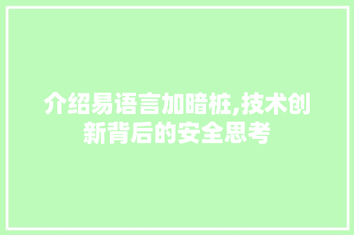 介绍易语言加暗桩,技术创新背后的安全思考