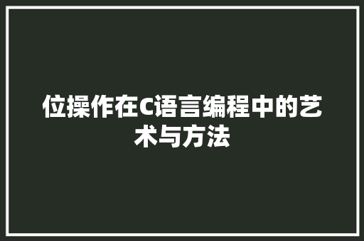 位操作在C语言编程中的艺术与方法