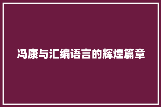 冯康与汇编语言的辉煌篇章