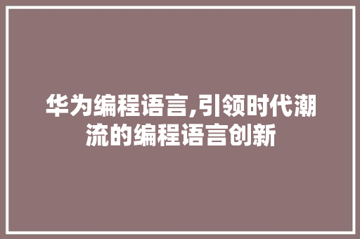 华为编程语言,引领时代潮流的编程语言创新