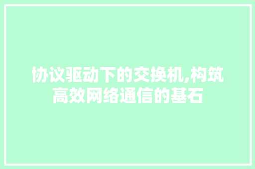 协议驱动下的交换机,构筑高效网络通信的基石