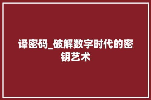 译密码_破解数字时代的密钥艺术