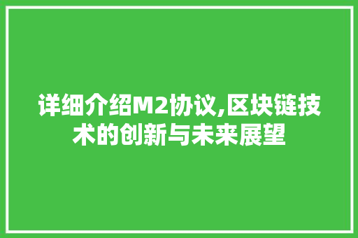 详细介绍M2协议,区块链技术的创新与未来展望