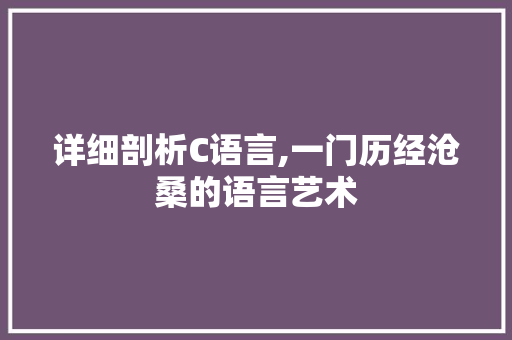 详细剖析C语言,一门历经沧桑的语言艺术