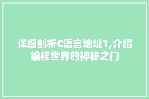 详细剖析C语言地址1,介绍编程世界的神秘之门