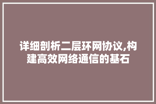 详细剖析二层环网协议,构建高效网络通信的基石