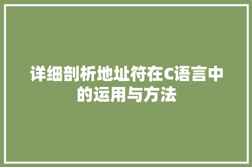 详细剖析地址符在C语言中的运用与方法