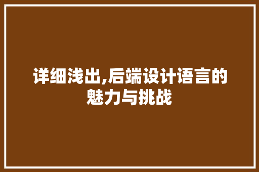 详细浅出,后端设计语言的魅力与挑战