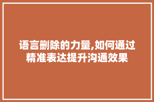 语言删除的力量,如何通过精准表达提升沟通效果