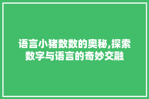 语言小猪数数的奥秘,探索数字与语言的奇妙交融