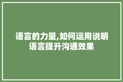 语言的力量,如何运用说明语言提升沟通效果