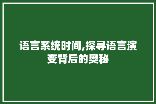 语言系统时间,探寻语言演变背后的奥秘